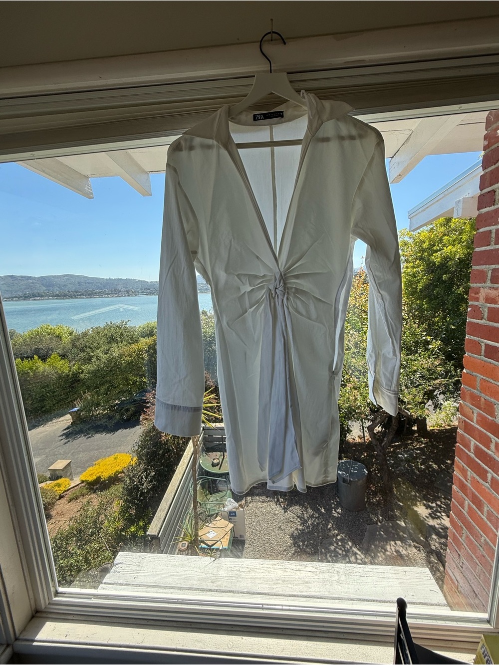 Zara White Knot-Front Long Sleeve dress Small